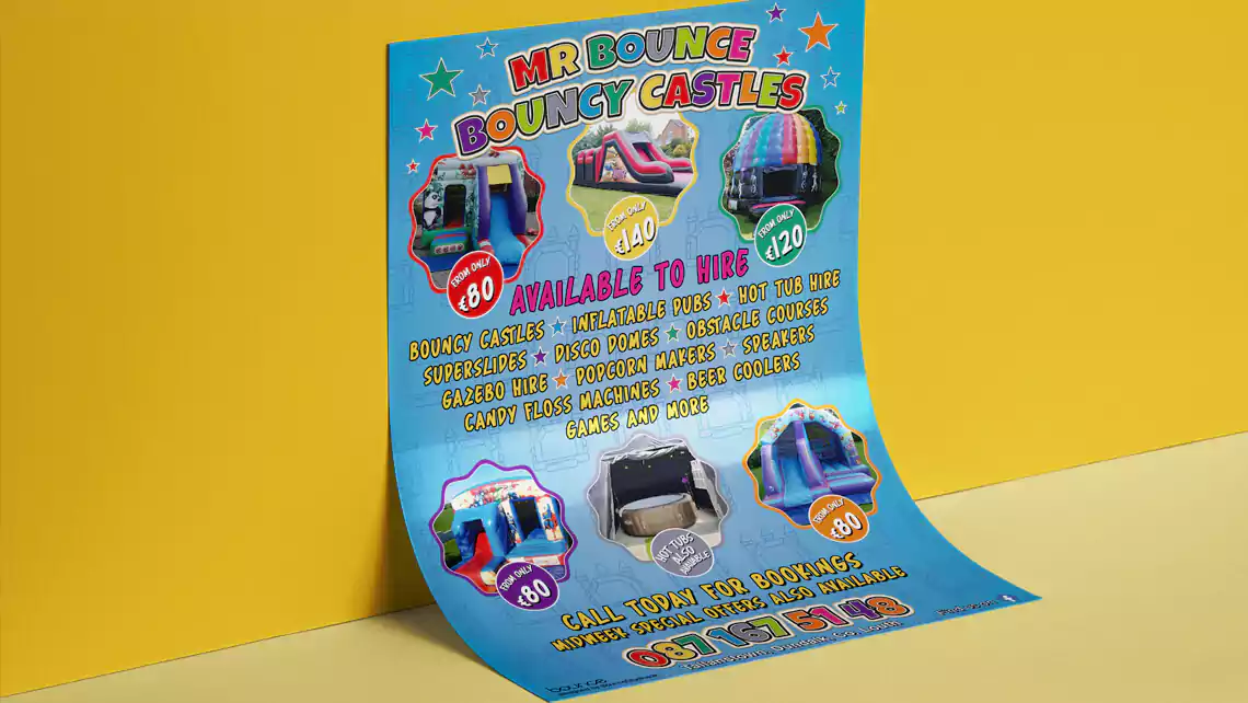 bounce studios design mr bounce bouncy castles flyer