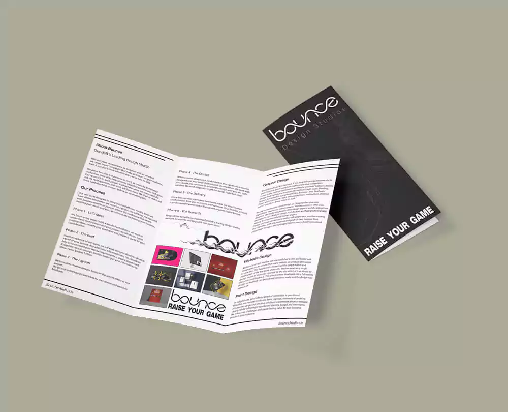 trifold brochures dundalk bounce studios print design dundalk
